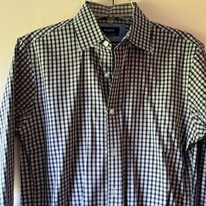 Blue checkered slim fit dress shirt